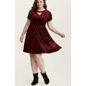 TORRID X DISNEY Mickey Mouse Burgundy Velvet Brocade Fit Flare Dress Sz 1 14-16